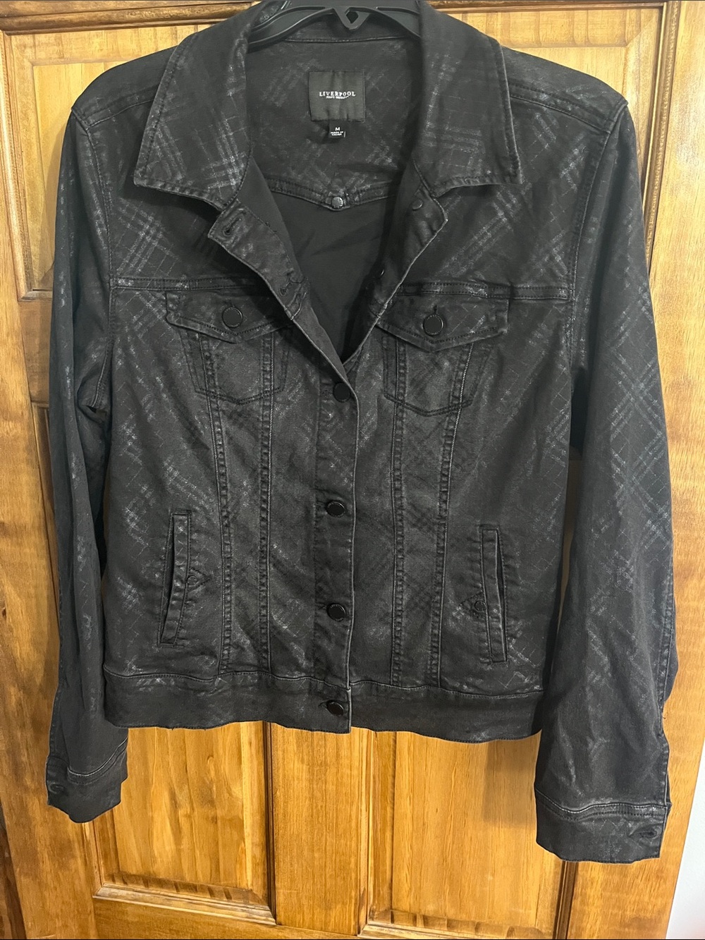 Liverpool Jeans Company Black Plaid-Effect Jean Jacket